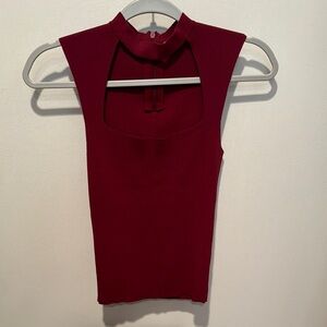 Zara Red Cut Out Tank Top with Mandarin Collar